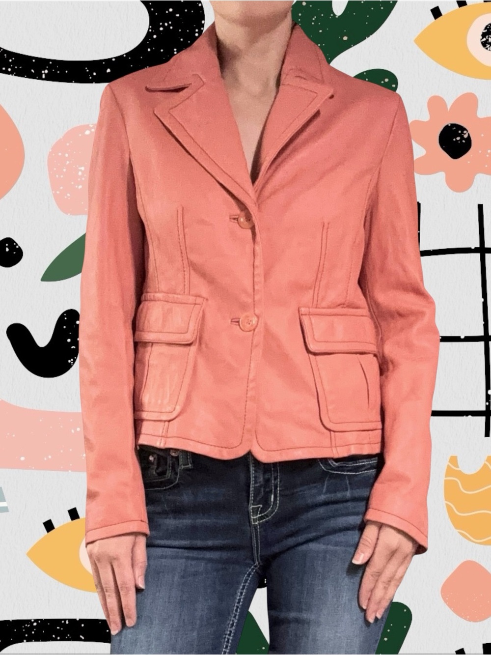 Wilson’s Leather | Vintage Y2K Corral Pink Button Front Blazer Jacket